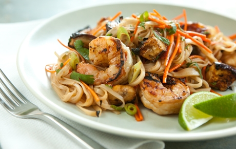 Grilled Shrimp and Eggplant Summer Noodle Bowls